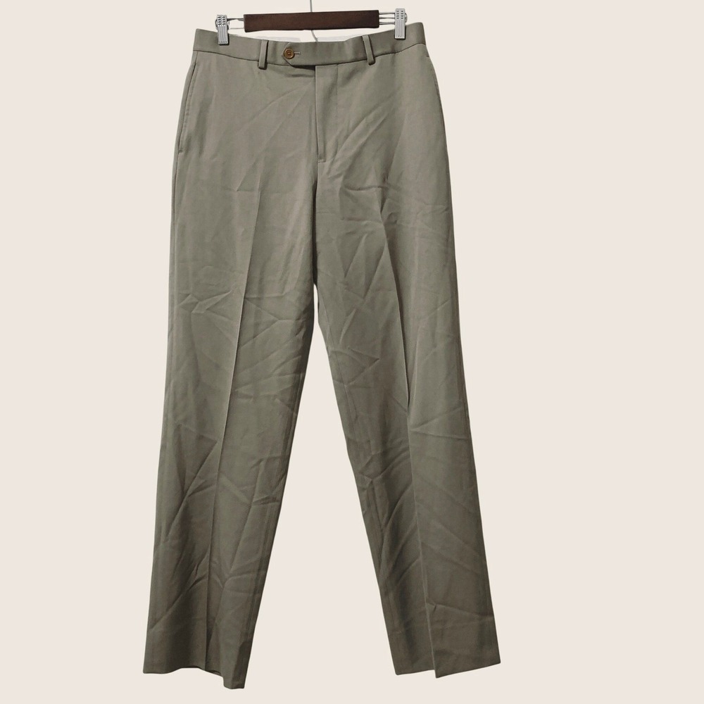 Brooks Brothers Madison Dress Pants Men 31x32 Taupe Khaki Flat Front 100% Wool